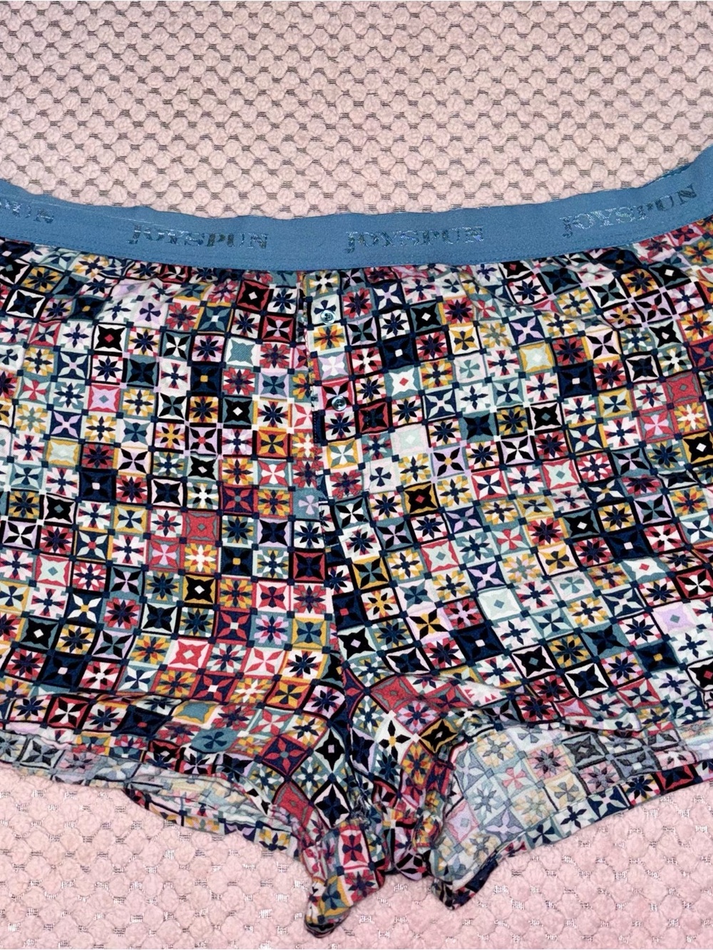 Multicolor Mosaic Stretch Pajama Shorts - Blue Waistband